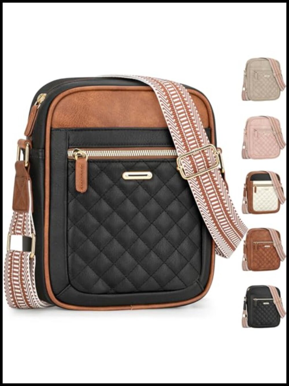 Quilted Vegan Leather Crossbody Bag Small Multi Pocket Purse